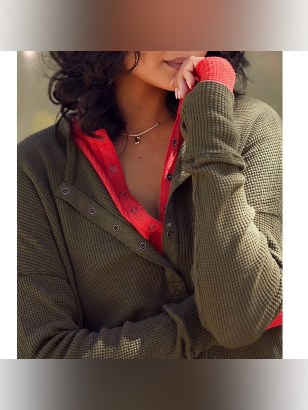 OFFLINE By Aerie Waffle Henley T-Shirt in Nomad Olive Green Women’s Size XL